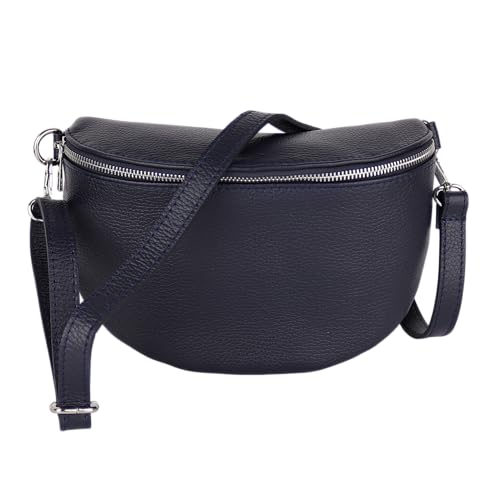 MIRROSI Damen Bauchtasche aus Echtleder, Made in Italy. Als Umhängetasche, Brust- oder Schultertasche tragbar, 26x20x8 cm, Reißverschlussfach hinten. (Navy Basic Version) von MIRROSI