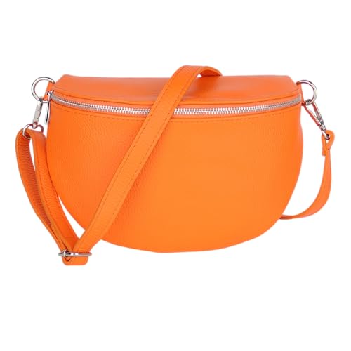 MIRROSI Damen Bauchtasche aus Echtleder, Made in Italy. Als Umhängetasche, Brust- oder Schultertasche tragbar, 26x20x8 cm, Reißverschlussfach hinten. (Orange Basic Version) von MIRROSI