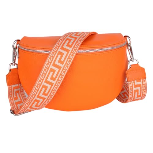 MIRROSI Damen Bauchtasche aus Echtleder, Made in Italy. Als Umhängetasche, Brust- oder Schultertasche tragbar, 26x20x8 cm, Reißverschlussfach hinten. (Orange: NN) von MIRROSI