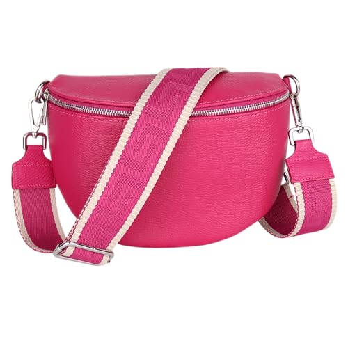 MIRROSI Damen Bauchtasche aus Echtleder, Made in Italy. Als Umhängetasche, Brust- oder Schultertasche tragbar, 26x20x8 cm, Reißverschlussfach hinten. (Pink: Uni) von MIRROSI