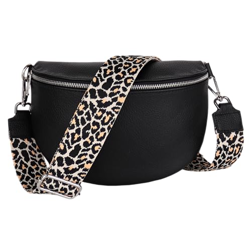 MIRROSI Damen Bauchtasche aus Echtleder, Made in Italy. Als Umhängetasche, Brust- oder Schultertasche tragbar, 26x20x8 cm, Reißverschlussfach hinten. (Schwarz: Liebingsmensch) von MIRROSI