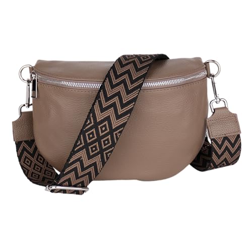 MIRROSI Damen Bauchtasche aus Echtleder, Made in Italy. Als Umhängetasche, Brust- oder Schultertasche tragbar, 26x20x8 cm, Reißverschlussfach hinten. (Taupe: Boho) von MIRROSI