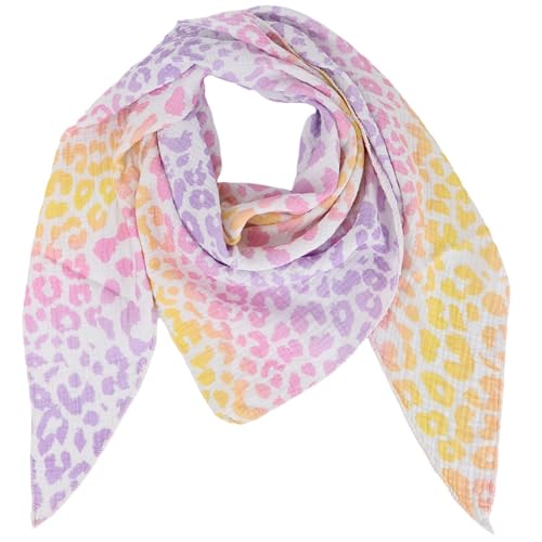 MIRROSI Damen Musselin Halstuch Made in Italy mit Leoprint oder Unifarben – Leichtes Dreieckstuch für Frühling & Sommer, Baumwolle, 200x80 cm (Farbverlauf Flieder Rosa Gelb) von MIRROSI