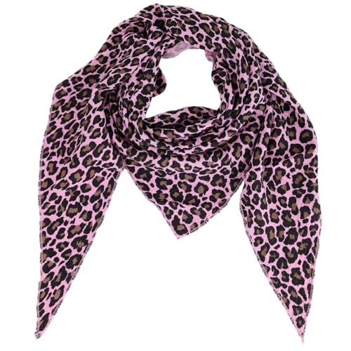 MIRROSI Damen Musselin Halstuch Made in Italy mit Leoprint oder Unifarben – Leichtes Dreieckstuch für Frühling & Sommer, Baumwolle, 200x80 cm (Leo Altrosa Schwarz Taupe) von MIRROSI