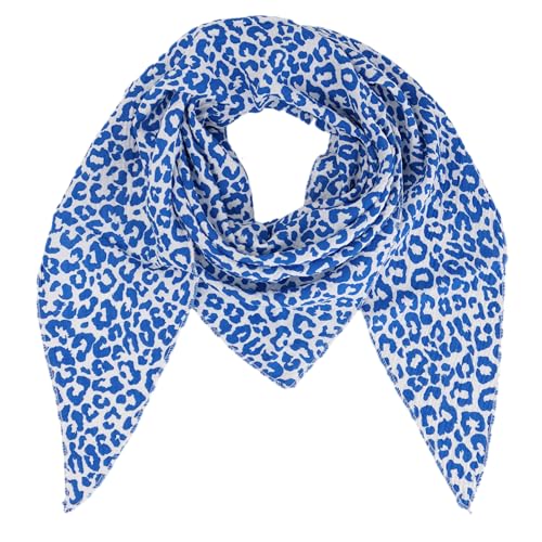 MIRROSI Damen Musselin Halstuch Made in Italy mit Leoprint oder Unifarben – Leichtes Dreieckstuch für Frühling & Sommer, Baumwolle, 200x80 cm (Leo Royalblau Weiß) von MIRROSI