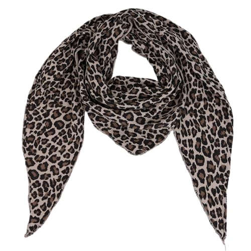 MIRROSI Damen Musselin Halstuch Made in Italy mit Leoprint oder Unifarben – Leichtes Dreieckstuch für Frühling & Sommer, Baumwolle, 200x80 cm (Leo Schwarz Taupe Taupe) von MIRROSI
