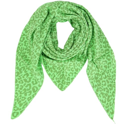 MIRROSI Damen Musselin Halstuch Made in Italy mit Leoprint oder Unifarben – Leichtes Dreieckstuch für Frühling & Sommer, Baumwolle, 200x80 cm (Neo Grün Grün) von MIRROSI