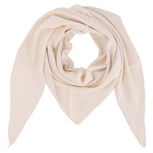 MIRROSI Damen Musselin Halstuch Made in Italy mit Leoprint oder Unifarben – Leichtes Dreieckstuch für Frühling & Sommer, Baumwolle, 200x80 cm (Uni Beige) von MIRROSI