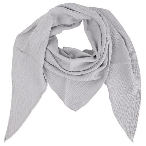 MIRROSI Damen Musselin Halstuch Made in Italy mit Leoprint oder Unifarben – Leichtes Dreieckstuch für Frühling & Sommer, Baumwolle, 200x80 cm (Uni Hellgrau) von MIRROSI
