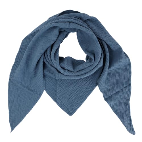 MIRROSI Damen Musselin Halstuch Made in Italy mit Leoprint oder Unifarben – Leichtes Dreieckstuch für Frühling & Sommer, Baumwolle, 200x80 cm (Uni Jeansblau) von MIRROSI