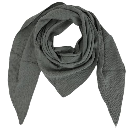 MIRROSI Damen Musselin Halstuch Made in Italy mit Leoprint oder Unifarben – Leichtes Dreieckstuch für Frühling & Sommer, Baumwolle, 200x80 cm (Uni Khakigrün) von MIRROSI