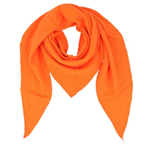 MIRROSI Damen Musselin Halstuch Made in Italy mit Leoprint oder Unifarben – Leichtes Dreieckstuch für Frühling & Sommer, Baumwolle, 200x80 cm (Uni Orange) von MIRROSI
