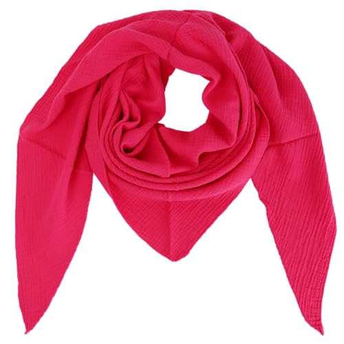 MIRROSI Damen Musselin Halstuch Made in Italy mit Leoprint oder Unifarben – Leichtes Dreieckstuch für Frühling & Sommer, Baumwolle, 200x80 cm (Uni Pink) von MIRROSI