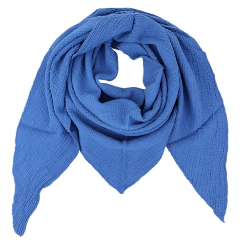 MIRROSI Damen Musselin Halstuch Made in Italy mit Leoprint oder Unifarben – Leichtes Dreieckstuch für Frühling & Sommer, Baumwolle, 200x80 cm (Uni Royalblau) von MIRROSI