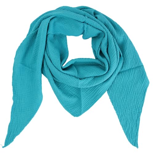 MIRROSI Damen Musselin Halstuch Made in Italy mit Leoprint oder Unifarben – Leichtes Dreieckstuch für Frühling & Sommer, Baumwolle, 200x80 cm (Uni Türkis) von MIRROSI