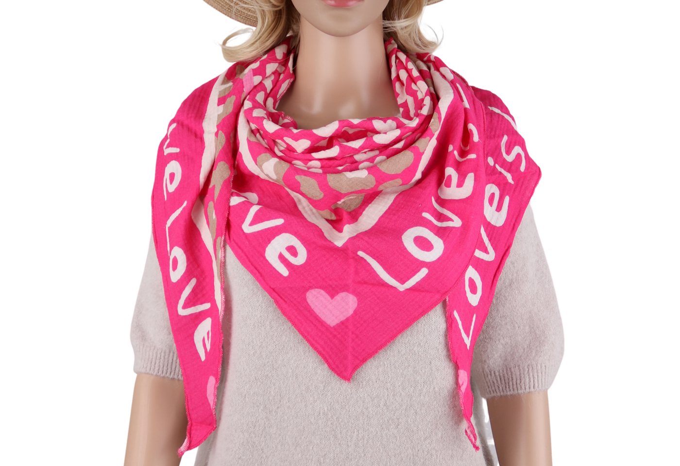 MIRROSI Dreieckstuch Aus Musellin Dreiecksschal ca.195x90 cm, Made in Italy, (Leicht, ideal für das ganze Jahr, 100% Baumwolle), in tollen Farben (Leo Love Muster) von MIRROSI