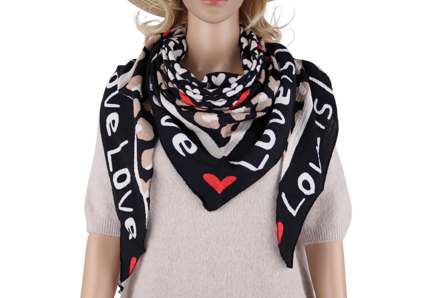 MIRROSI Dreieckstuch Aus Musellin Dreiecksschal ca.195x90 cm, Made in Italy, (Leicht, ideal für das ganze Jahr, 100% Baumwolle), in tollen Farben (Leo Love Muster) von MIRROSI