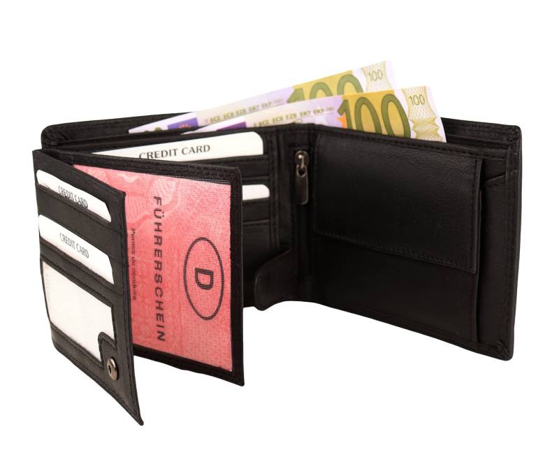 MIRROSI Geldbörse Herren aus weichem Nappaleder mit RFID-Schutz Querformat (Portemonnaie Echtleder mit 7 Kartenfächer, Münzfach, 12x9,5x2cm) von MIRROSI