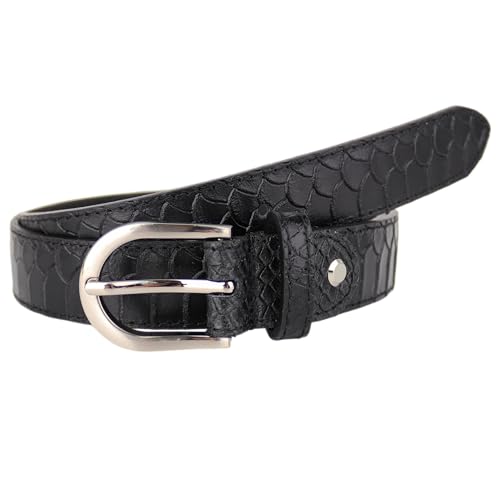 MIRROSI Ledergürtel Damen Herren Gürtel, Made in Italy, 3cm breit (Kroko Schwarz (Silberne Schnalle), 100cm) von MIRROSI
