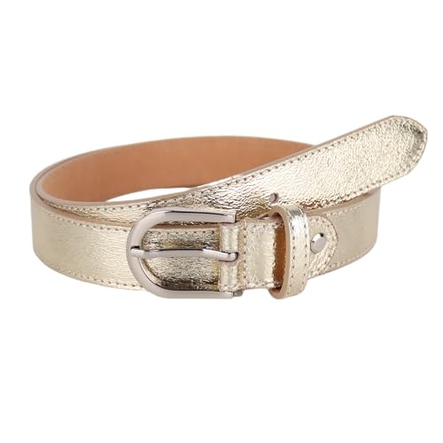 MIRROSI Ledergürtel Damen Herren Gürtel, Made in Italy, 3cm breit (Metalic Gold (Silberne Schnalle), 85cm) von MIRROSI