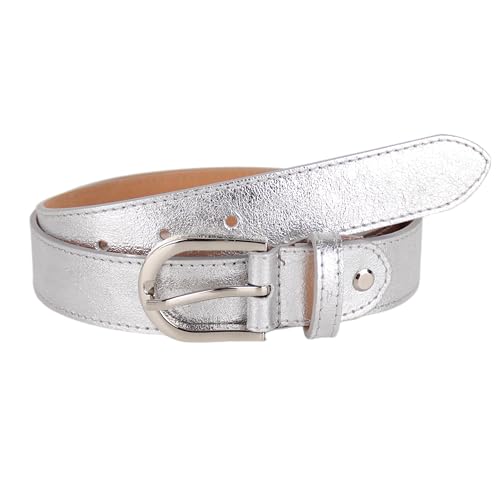 MIRROSI Ledergürtel Damen Herren Gürtel, Made in Italy, 3cm breit (Metalic Silber (Silberne Schnalle), 95cm) von MIRROSI
