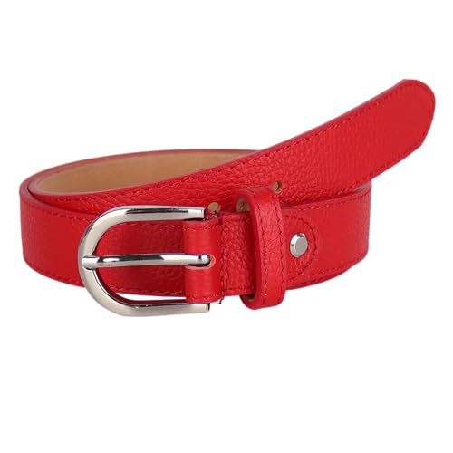MIRROSI Ledergürtel Damen Herren Gürtel, Made in Italy, 3cm breit (Rot (Silberne Schnalle), 90cm) von MIRROSI