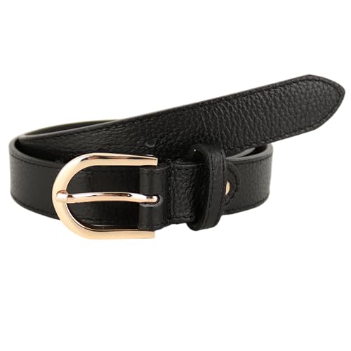 MIRROSI Ledergürtel Damen Herren Gürtel, Made in Italy, 3cm breit (Schwarz (Goldene Schnalle), 90cm) von MIRROSI