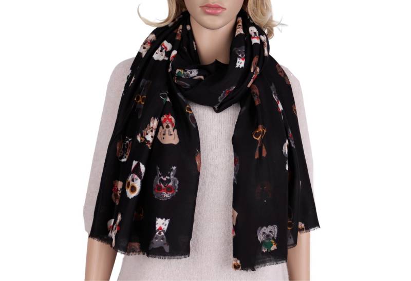 MIRROSI Modeschal Weich XXL ca.88x180cm Schal Bunt Hunde Muster, (Hundemuster Hund Muster, ca.145 Gramm, Neue Kollektion Herbst/Winter 2025), Damen Halstuch ideal für Herbst und Winter oder Ganzesjahr von MIRROSI