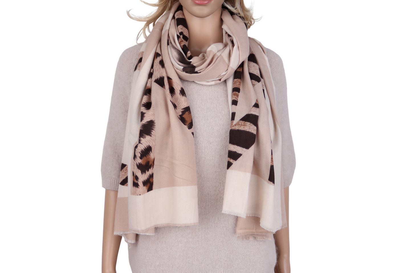 MIRROSI Modeschal weicher Schal Leo Leopard kurz Fransen, ca.90x190cm, (Neue Kollektion Herbst/Winter 2025), Damen Halstuch ideal für Herbst oder Frühling von MIRROSI