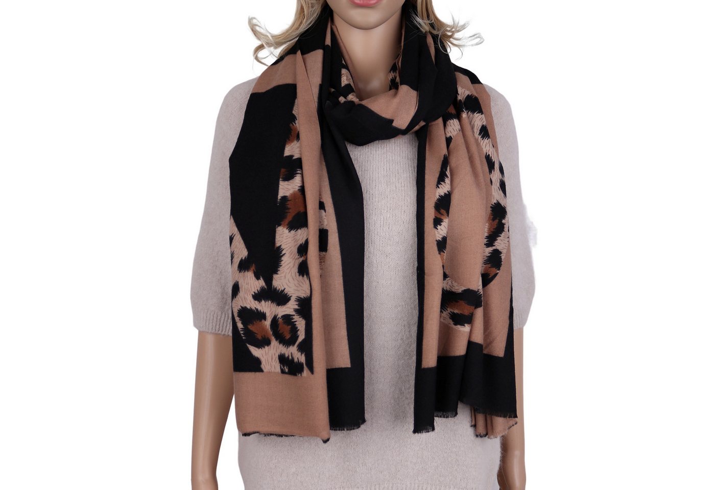 MIRROSI Modeschal weicher Schal Leo Leopard kurz Fransen, ca.90x190cm, (Neue Kollektion Herbst/Winter 2025), Damen Halstuch ideal für Herbst oder Frühling von MIRROSI