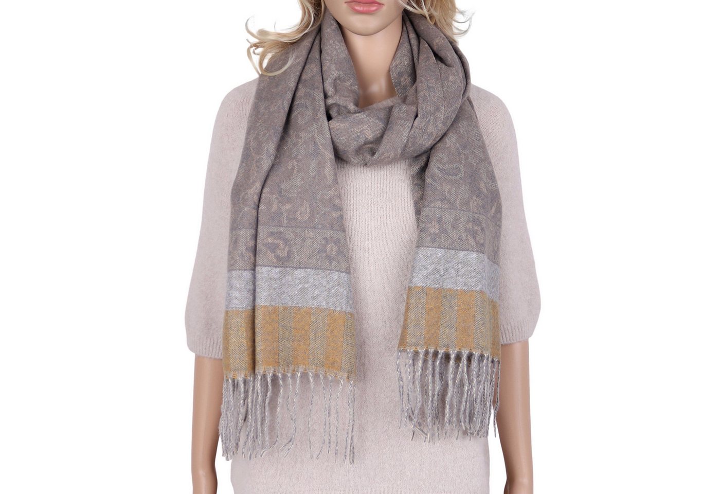 MIRROSI Modeschal weicher und warmer Schal Boho Design mit Fransen, 70x180cm, (angesagtes Boho Muster, ca. 230 Gramm, Neue Kollektion Herbst/Winter 2025), Damen Halstuch ideal für Herbst und Winter von MIRROSI