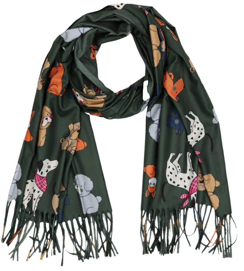 MIRROSI Modeschal weicher und warmer Schal Hunde Muster mit Fransen, 70x180cm, (Neue Kollektion Herbst/Winter 2025), Damen Halstuch ideal für Herbst und Winter von MIRROSI