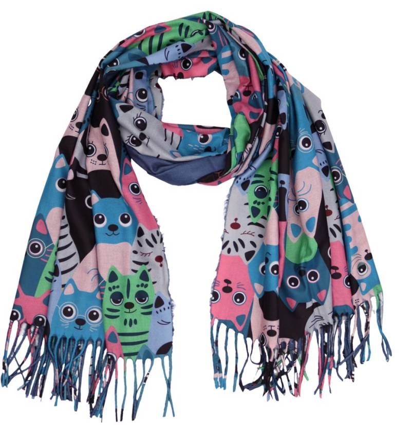 MIRROSI Modeschal weicher und warmer Schal Katzen Muster mit Fransen, 70x180cm, (Neue Kollektion Herbst/Winter 2025), Damen Halstuch ideal für Herbst und Winter von MIRROSI