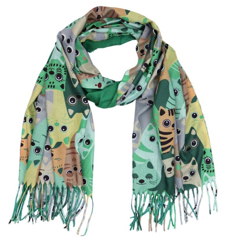 MIRROSI Modeschal weicher und warmer Schal Katzen Muster mit Fransen, 70x180cm, (Neue Kollektion Herbst/Winter 2025), Damen Halstuch ideal für Herbst und Winter von MIRROSI