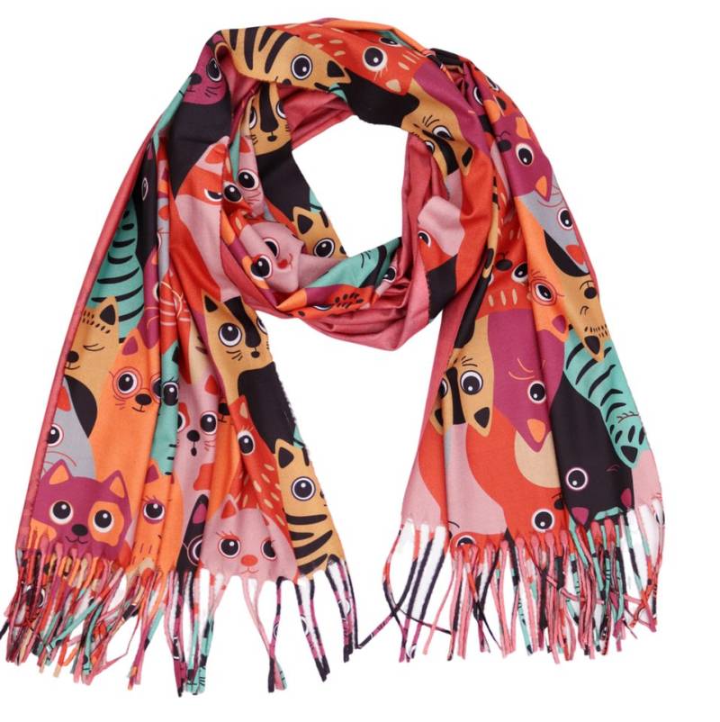 MIRROSI Modeschal weicher und warmer Schal Katzen Muster mit Fransen, 70x180cm, (Neue Kollektion Herbst/Winter 2025), Damen Halstuch ideal für Herbst und Winter von MIRROSI