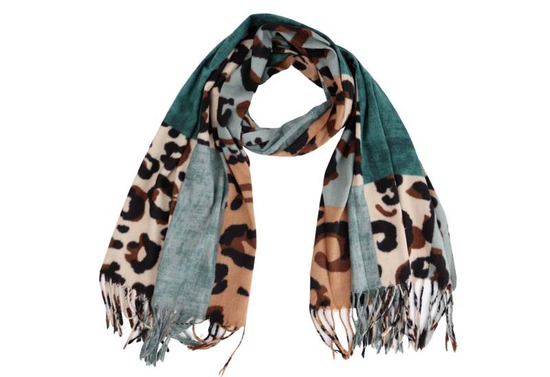 MIRROSI Modeschal weicher und warmer Schal Leo Karo Muster mit Fransen, 70x180cm, (angesagtes Leo Karo muster Leo Leopard Muster), Damen Halstuch ideal für Herbst und Winter von MIRROSI