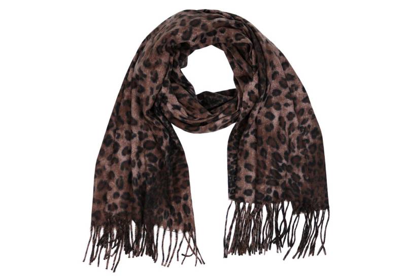 MIRROSI Modeschal weicher und warmer Schal Leo Muster mit Fransen, 70x180cm, (angesagtes Leomuster Leo Leopard Muster), Damen Halstuch ideal für Herbst und Winter von MIRROSI