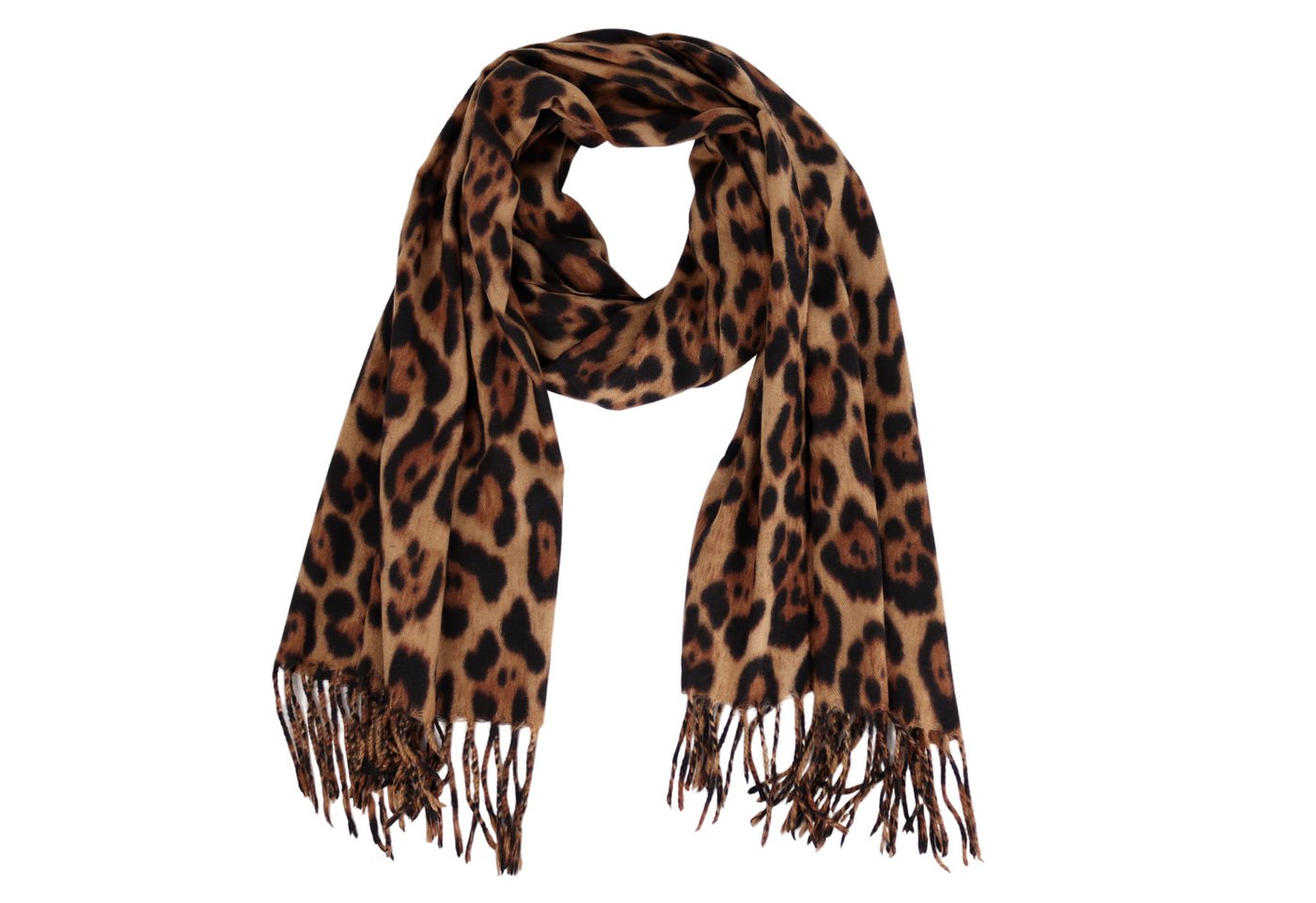 MIRROSI Modeschal weicher und warmer Schal Leo Muster mit Fransen, 70x180cm, (angesagtes Leomuster Leo Leopard Muster), Damen Halstuch ideal für Herbst und Winter von MIRROSI
