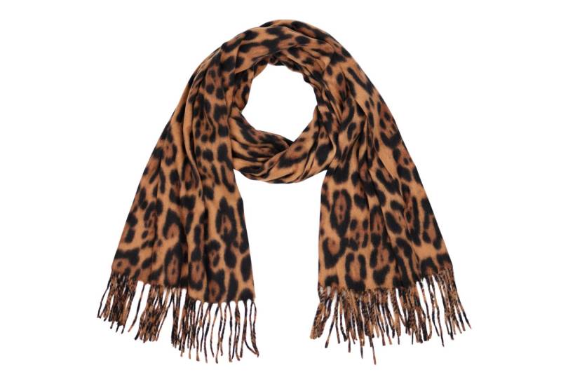 MIRROSI Modeschal weicher und warmer Schal Leo Muster mit Fransen, 70x180cm, (angesagtes Leomuster Leo Leopard Muster), Damen Halstuch ideal für Herbst und Winter von MIRROSI