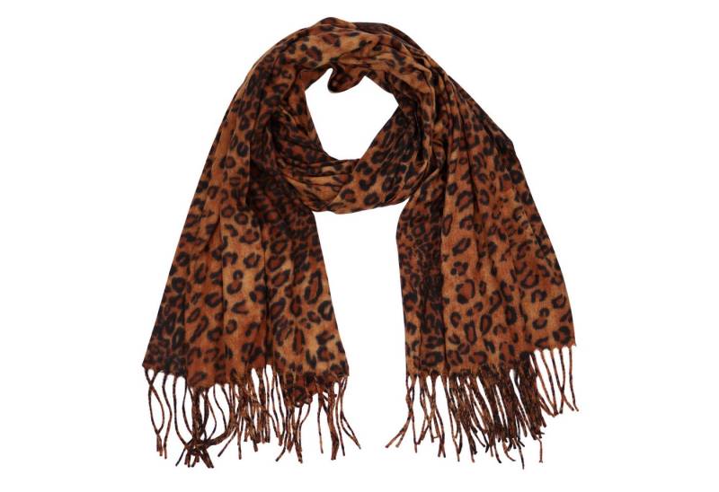 MIRROSI Modeschal weicher und warmer Schal Leo Muster mit Fransen, 70x180cm, (angesagtes Leomuster Leo Leopard Muster), Damen Halstuch ideal für Herbst und Winter von MIRROSI