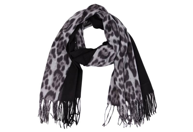 MIRROSI Modeschal weicher und warmer Schal Leo Uni Muster mit Fransen, 70x180cm, (angesagtes Leomuster Leo Leopard Muster trifft Uni Farben), Damen Halstuch ideal für Herbst und Winter von MIRROSI