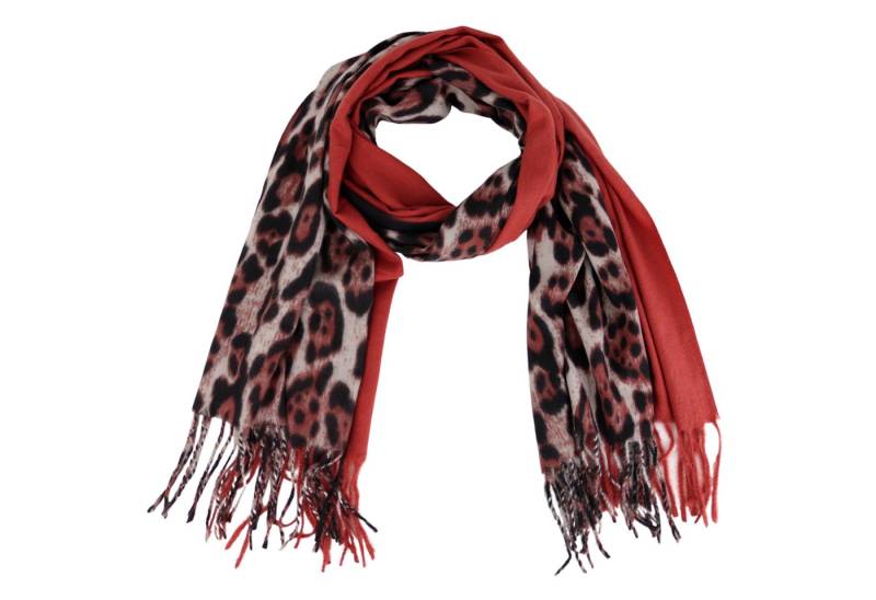 MIRROSI Modeschal weicher und warmer Schal Leo Uni Muster mit Fransen, 70x180cm, (angesagtes Leomuster Leo Leopard Muster trifft Uni Farben), Damen Halstuch ideal für Herbst und Winter von MIRROSI