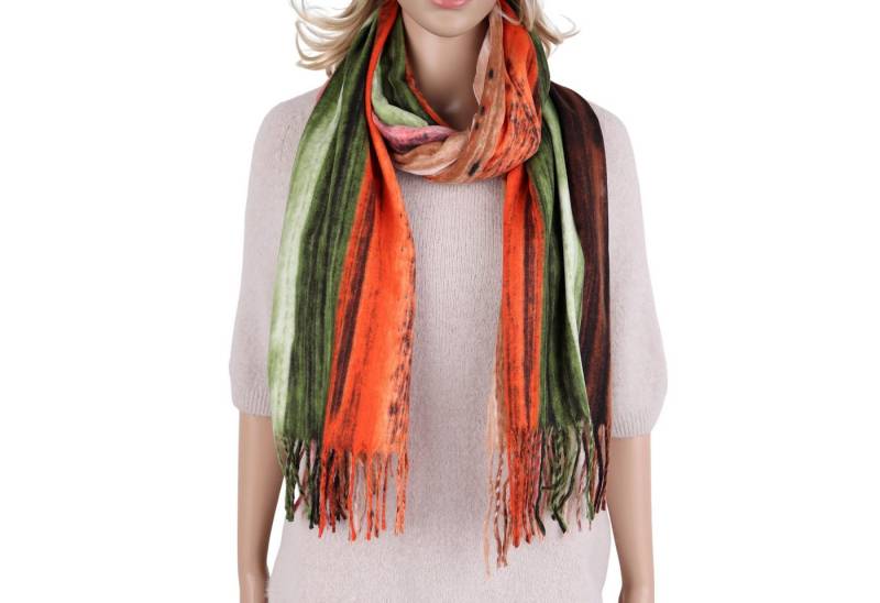 MIRROSI Modeschal weicher und warmer Schal Regenbogen Bunt mit Fransen, 70x180cm, (angesagtes Bunt Muster), Damen Halstuch ideal für Herbst und Winter von MIRROSI