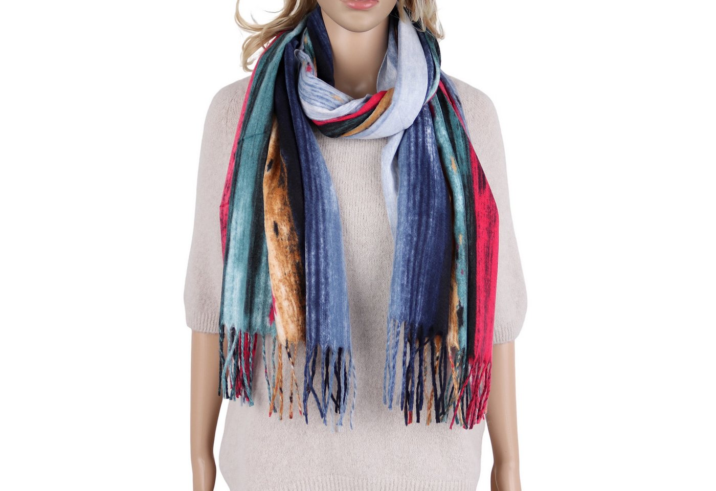 MIRROSI Modeschal weicher und warmer Schal Regenbogen Bunt mit Fransen, 70x180cm, (angesagtes Bunt Muster), Damen Halstuch ideal für Herbst und Winter von MIRROSI