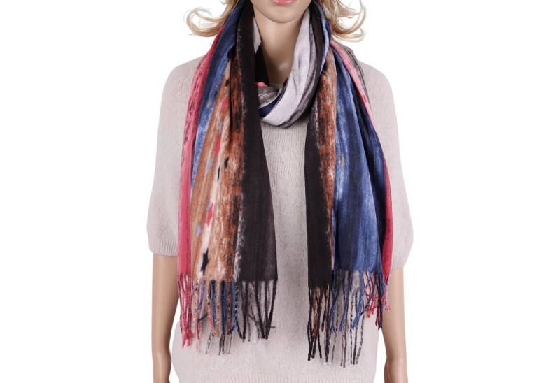 MIRROSI Modeschal weicher und warmer Schal Regenbogen Bunt mit Fransen, 70x180cm, (angesagtes Bunt Muster), Damen Halstuch ideal für Herbst und Winter von MIRROSI