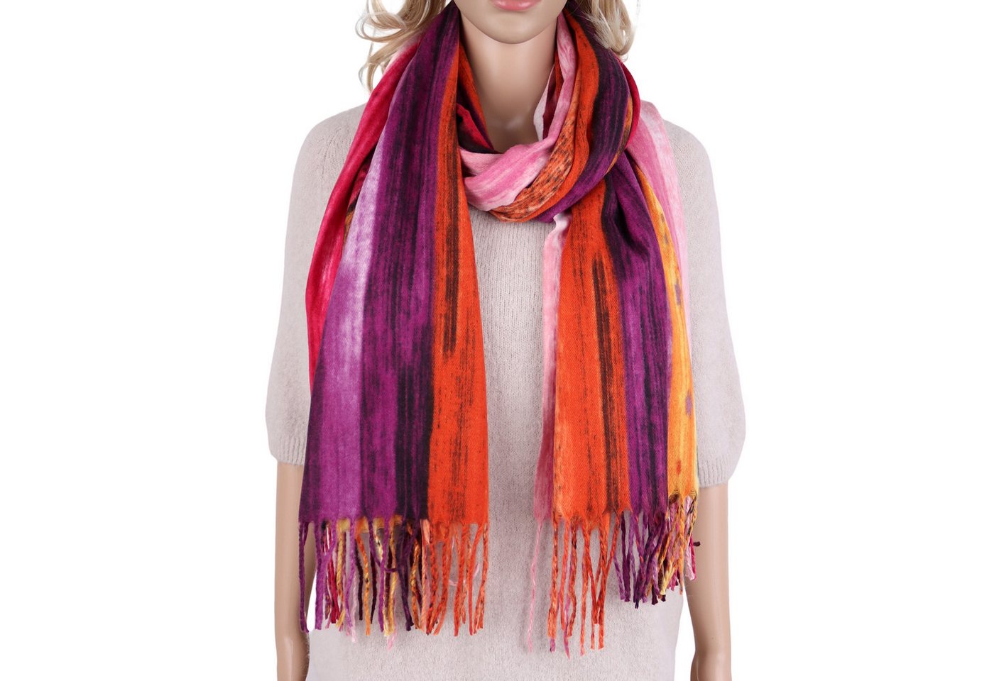 MIRROSI Modeschal weicher und warmer Schal Regenbogen Bunt mit Fransen, 70x180cm, (angesagtes Bunt Muster), Damen Halstuch ideal für Herbst und Winter von MIRROSI