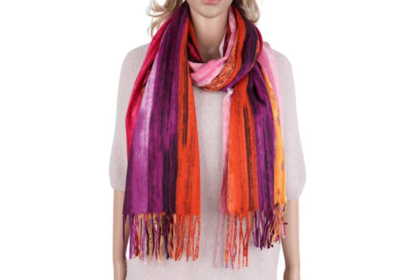MIRROSI Modeschal weicher und warmer Schal Regenbogen Bunt mit Fransen, 70x180cm, (angesagtes Bunt Muster), Damen Halstuch ideal für Herbst und Winter von MIRROSI
