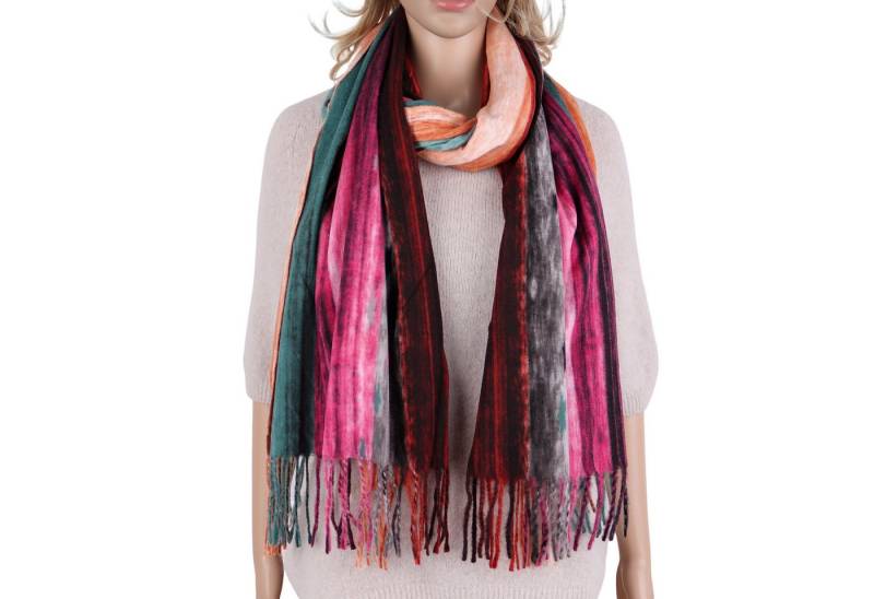 MIRROSI Modeschal weicher und warmer Schal Regenbogen Bunt mit Fransen, 70x180cm, (angesagtes Bunt Muster), Damen Halstuch ideal für Herbst und Winter von MIRROSI