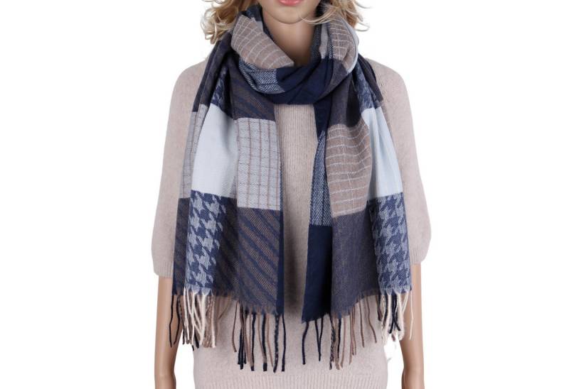 MIRROSI Modeschal weicher und warmer Schal mit Fransen, ca.70x180cm, (Hahnentritt-Muster mit Karomix), Damen Halstuch ideal für Herbst und Winter von MIRROSI