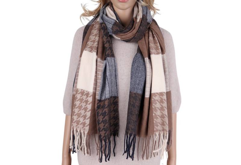 MIRROSI Modeschal weicher und warmer Schal mit Fransen, ca.70x180cm, (Hahnentritt-Muster mit Karomix), Damen Halstuch ideal für Herbst und Winter von MIRROSI